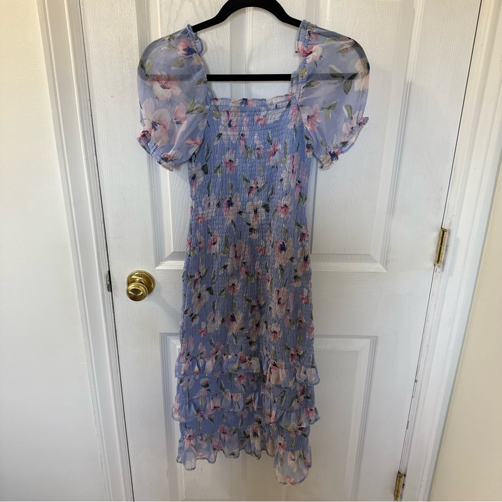 Abercrombie Pink & Blue Floral Smock Puff Sleeve Dress Extra Small worn once - Picture 5 of 8